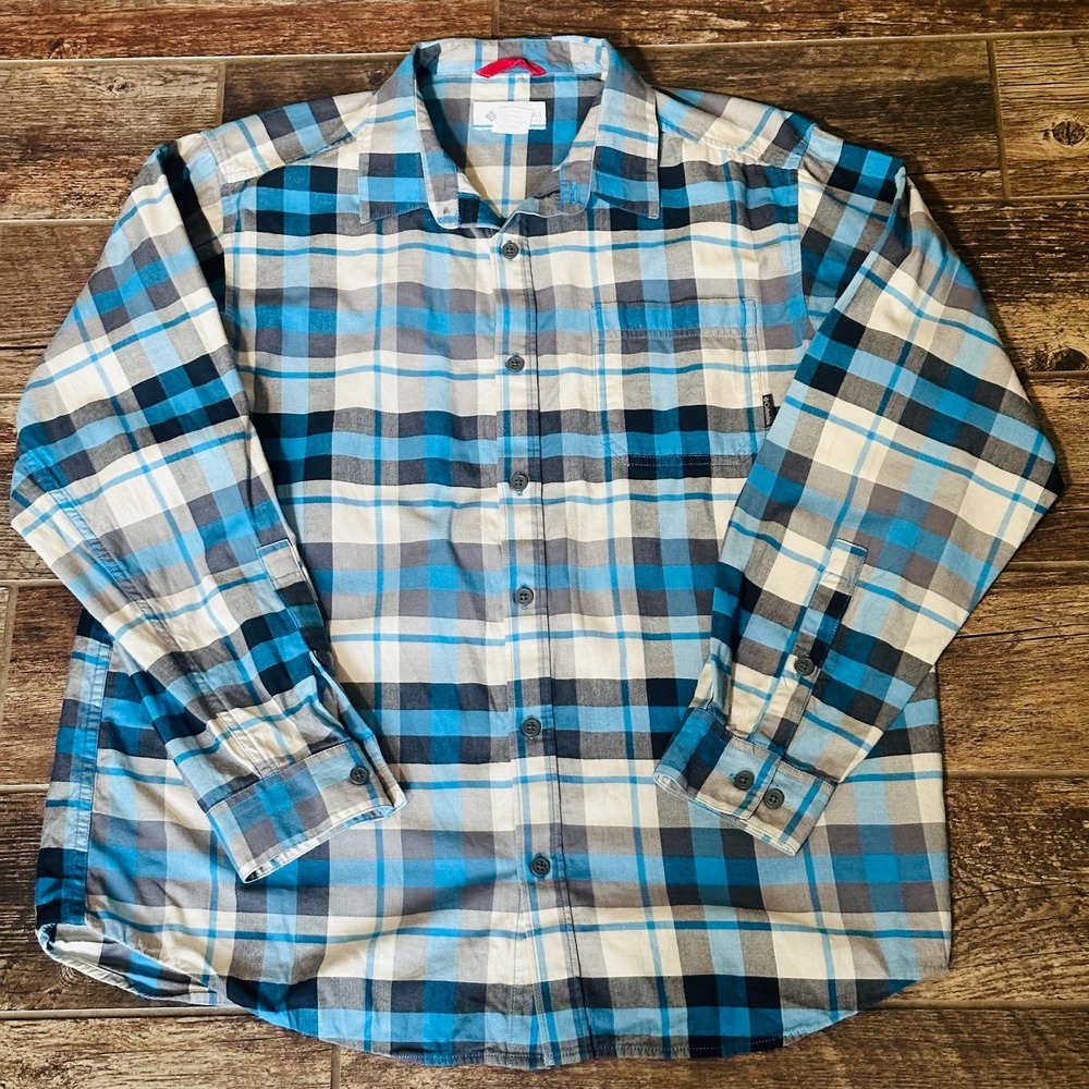 Columbia Sportswear Men's Size Large Blue Plaid Long Sleeve Button Down Shirt